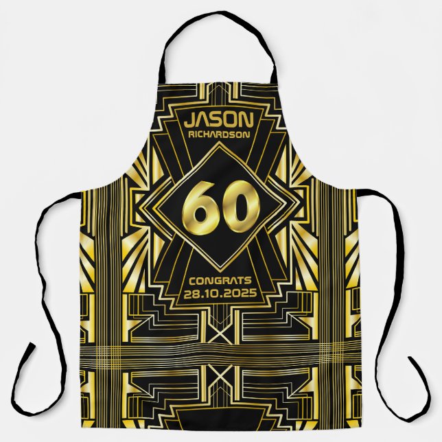 Tablier 60e anniversaire Art Déco Gold Black Great Gatsby (Recto)