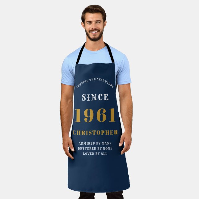 Tablier 60e anniversaire Né 1961 Blue Gold Man's (Porté)