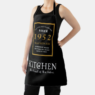 Tablier 70e anniversaire 1952 Nom Elegant Black Gold Chic
