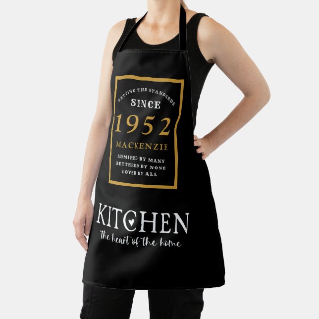 Tablier 70e anniversaire 1952 Nom Elegant Black Gold Chic (Insitu)