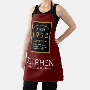 Tablier 70e anniversaire 1952 Nom Elégant Black Gold Red