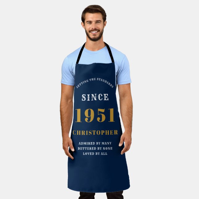 Tablier 70e anniversaire Né 1951 Blue Gold Man's (Porté)