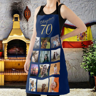 Tablier 70e anniversaire Photo Collage Blue Gold