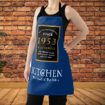 Tablier 70th Birthday 1953 Name Elegant Black Gold Blue<br><div class="desc">Celebrate a loved one's special 70th birthday in style with this personalized blue apron! Emblazoned in gold and black, this apron features the year 1953 and your loved one's name so that they can remember the moment in time. The perfect gift that can be used for years to come, this...</div>