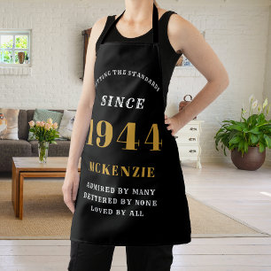 Tablier 80e anniversaire 1944 Nom Chic Elegant Black Gold