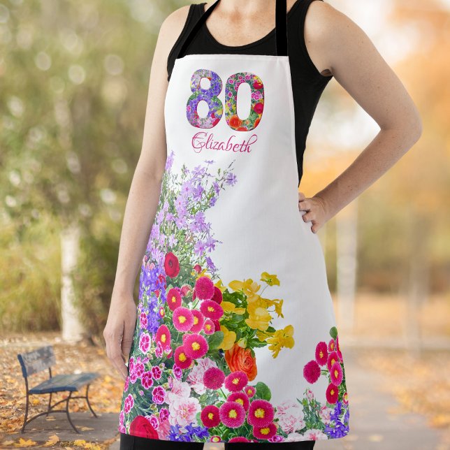 Tablier 80e anniversaire fêtes fleurs fleuris bouquet apro (Créateur téléchargé)