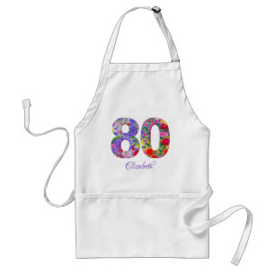 Tablier 80e anniversaire fleuri nom coloré apron adulte