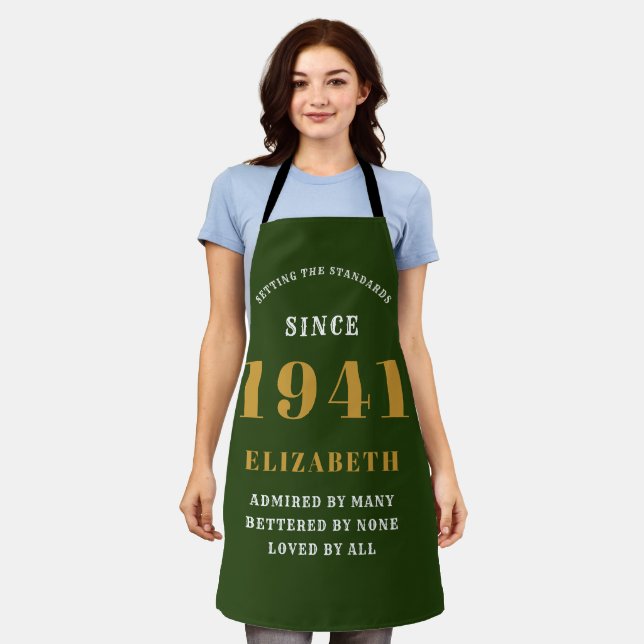 Tablier 80e anniversaire Né en 1941 Dame d'or verte (Porté)