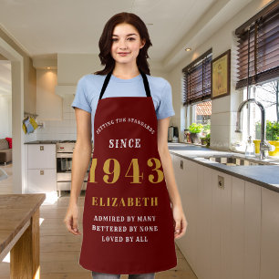 Tablier 80e anniversaire Né en 1943 Dame d'or rouge