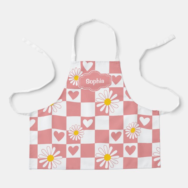 Tablier à carreaux rose personnalisé (Recto)