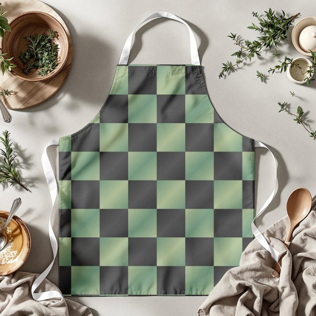 Tablier À damiers moderne vert olive noir dégradé (Créateur téléchargé)