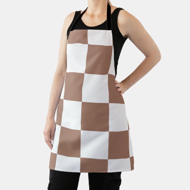 Tablier à damiers Motif en Blanc et Mocha Mousse (Insitu)