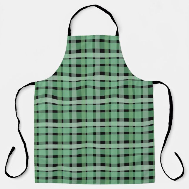 Tablier à damiers Plaid Tartan Vert Grandes Sur Noir (Recto)