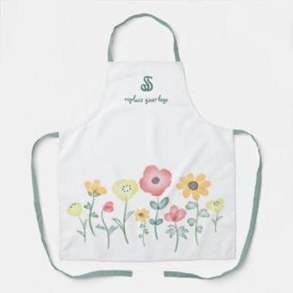 Tablier à fleurs sauvages aquarelles avec monogram
