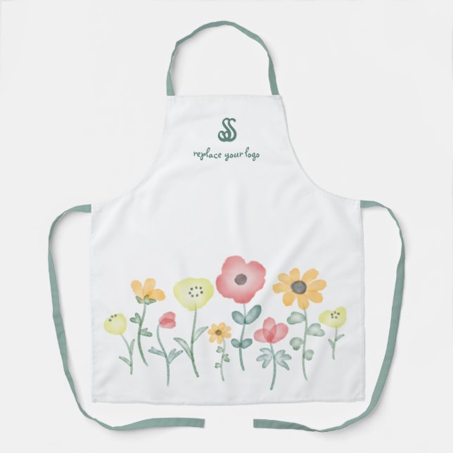 Tablier à fleurs sauvages aquarelles avec monogram (Recto)
