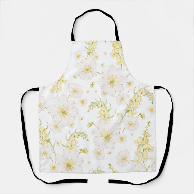 Tablier à motif de fleurs blanches aquarelle (Recto)
