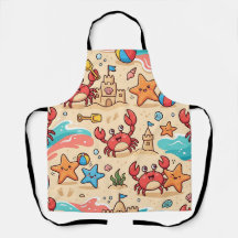 Tablier à motif de plage – Crabe et étoile de mer