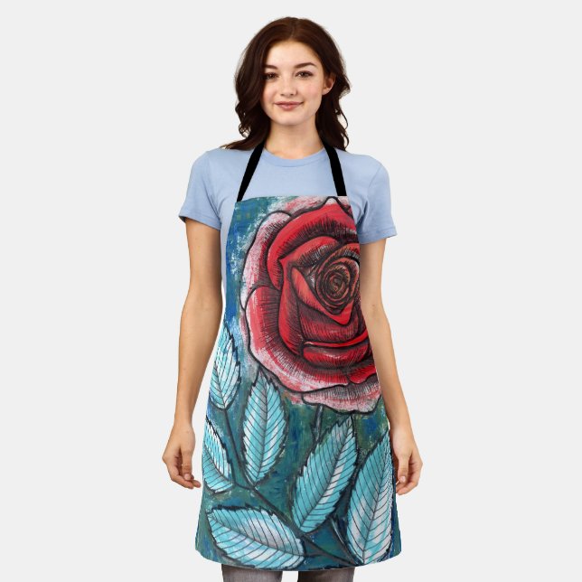Tablier à motif de rose rouge expressionniste fant (Porté)