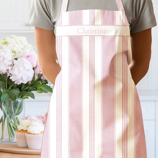 Tablier à rayures vintage rose Pivoine (Vintage Stripe Apron Pink)
