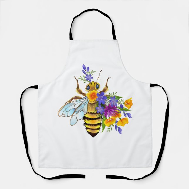 Tablier Abeille à fleurs avec plantes sauvages (Recto)