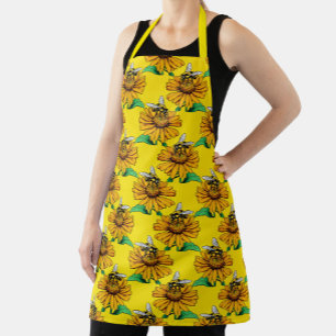 Tablier Abeille sur motif de fleur de tournesol jaune