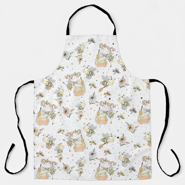 Tablier Abeilles De Miel, Fée & Bébé En Motif Sans Faille (Recto)