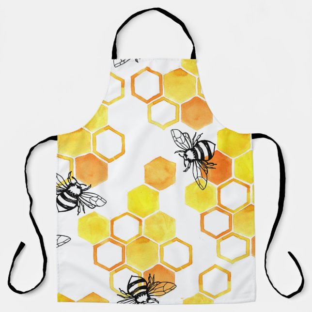 Tablier Abeilles de miel : Motif d'aquarelle jaune (Recto)
