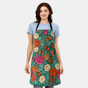 Tablier abstrait aux roses et papillons scandinave