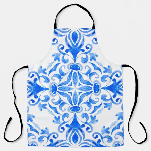 Tablier Abstrait bleu et blanc dessiné à la main sans cout (Recto)