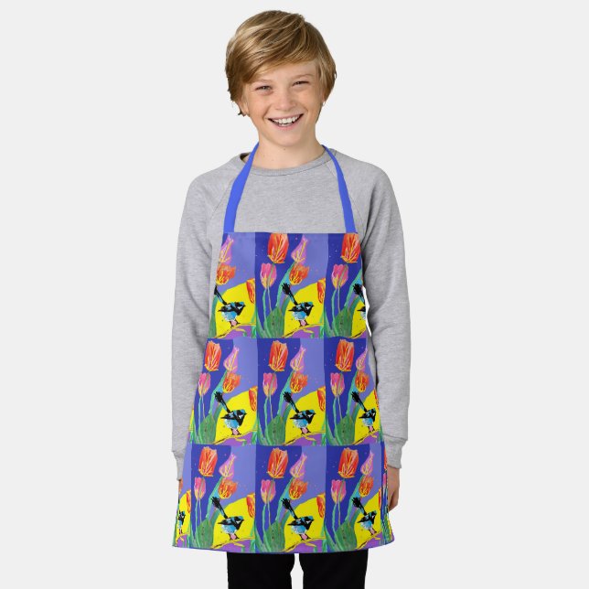 Tablier Abstrait Blue Wren Australian Bird Bird Apron (Porté)