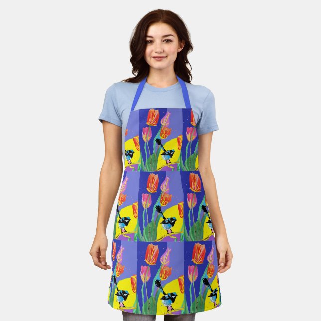Tablier Abstrait Blue Wren Australian Bird Bird Apron (Porté)
