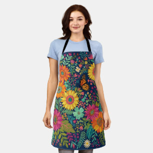 Tablier abstrait coloré boho tournesols papillon