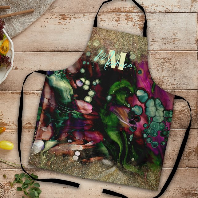 Tablier Abstrait Elegant Bio Glittery Monogramme (Créateur téléchargé)