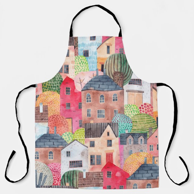 Tablier Abstrait motif sans couture avec maisons. Aquarell (Recto)