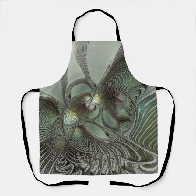 Tablier Abstrait Olive Sage Green Grey Fractal Art Imagina (Recto)