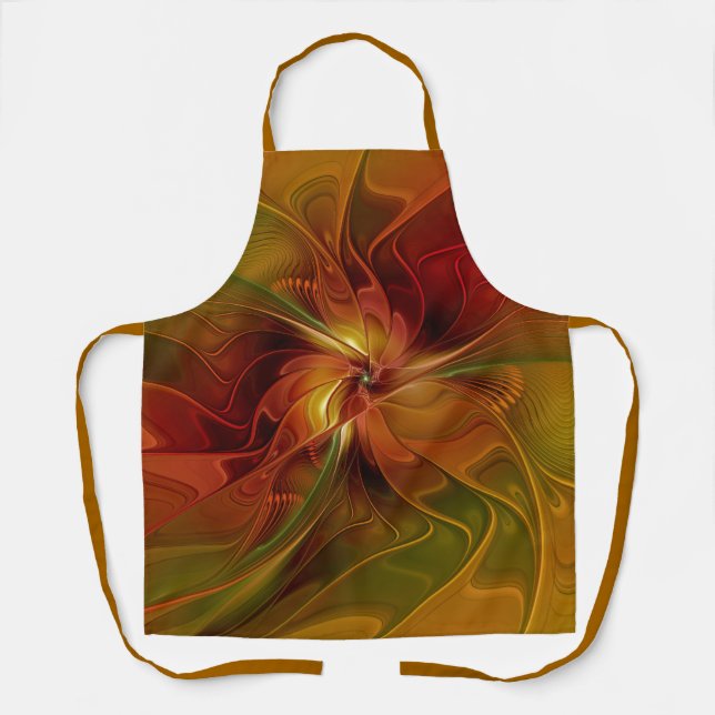 Tablier Abstrait Rouge Orange Brown Vert Fractal Art Flowe (Recto)