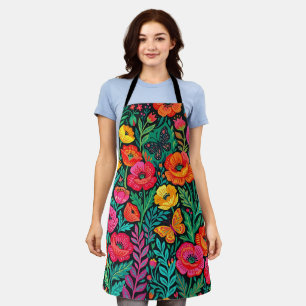 Tablier abstrait scandinave coquelicots papillons
