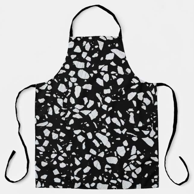 Tablier Abstrait Terrazzo Mosaic Motif noir et blanc (Recto)