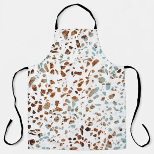 Tablier Abstrait Terrazzo Mosaic rouille Brown & Motif ble