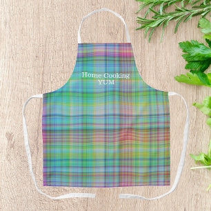 Tablier Accueil Cuisine Rose Vert Plaid Personnalisé