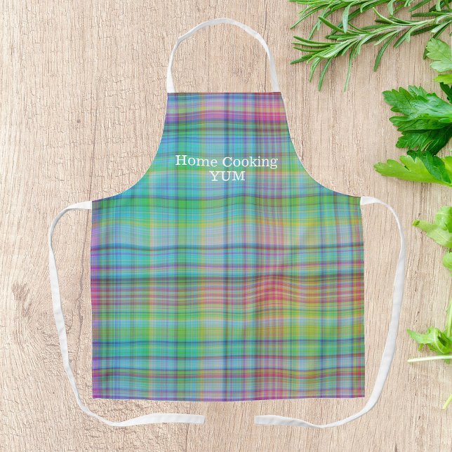 Tablier Accueil Cuisine Rose Vert Plaid Personnalisé (Créateur téléchargé)