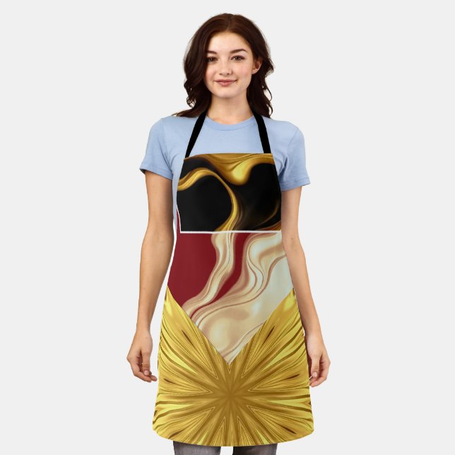 Tablier Achempong Designer Apron: Opulent Swirl Crimson Go (Porté)