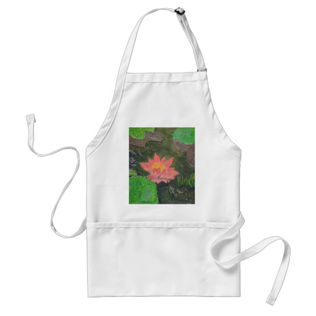 Tablier Acrylique sur toile, fleur de lys d'eau rose (Devant)
