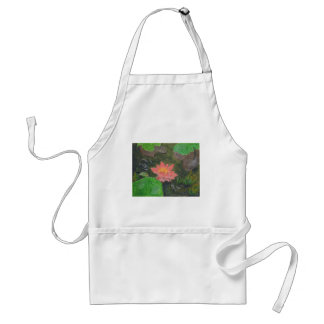 Tablier Acrylique sur toile, nénuphar rose et feuilles ver