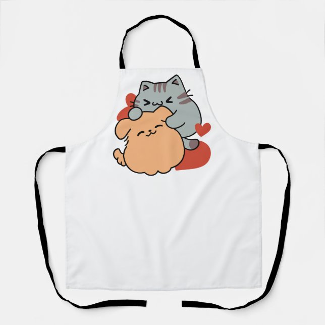 Tablier Adorable chat et chien Hug - Meow & Woof Design (Recto)