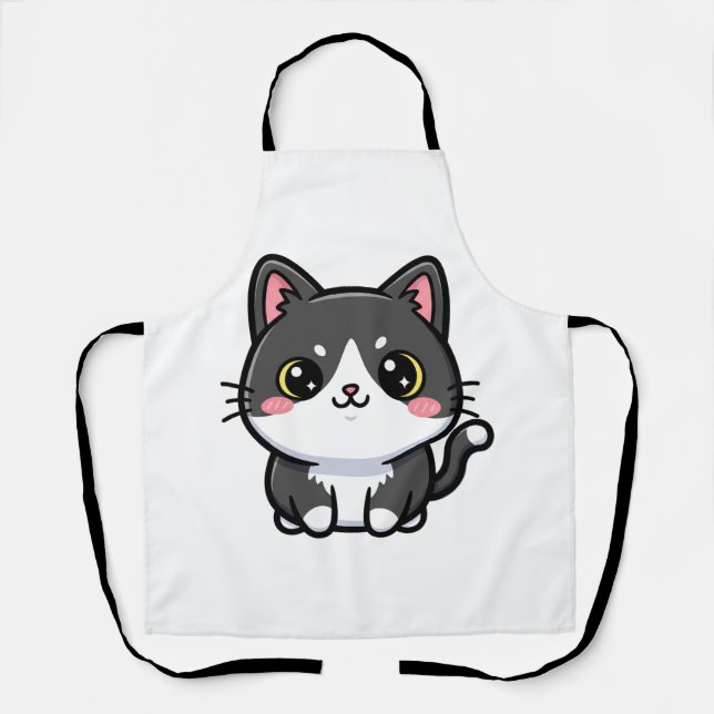 Tablier Adorable chaton kawaii noir et blanc (Recto)