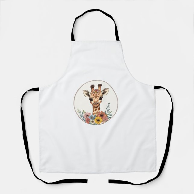 Tablier Adorable Giraffe Aux Fleurs (Recto)