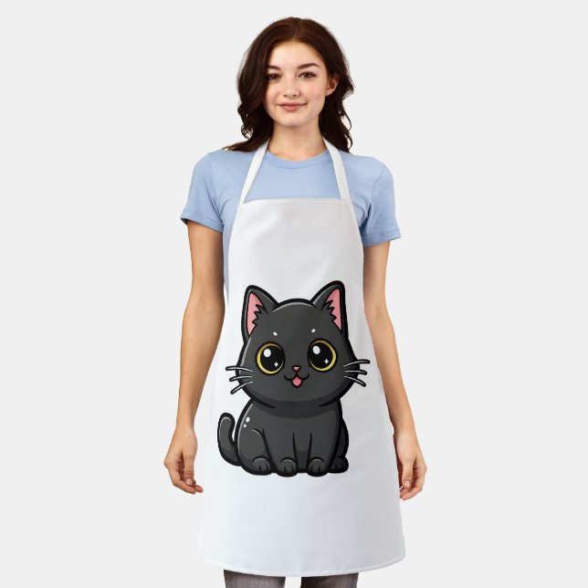 Tablier Adorable Kawaii Chat Noir (Porté)
