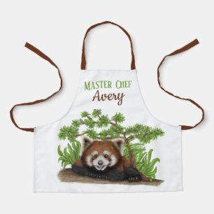 Tablier Adorable Panda Rouge Personnalisé Enfants Apron