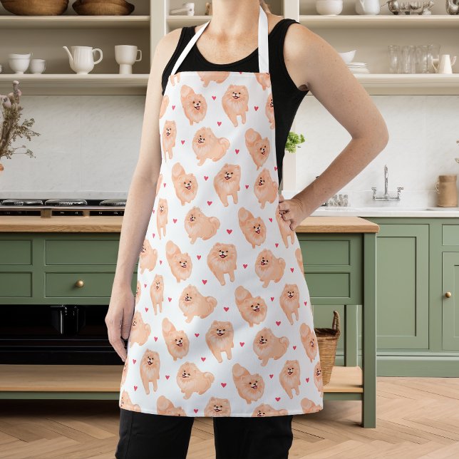 Tablier Adorable Poméranie Rouge Et Blanc (Créateur téléchargé)